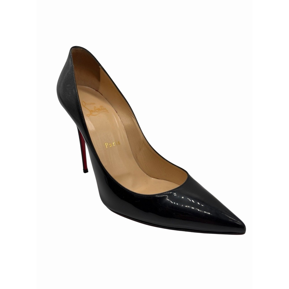 Christian Louboutin Kate 100 Black Patent Leather Pointed Toe Pumps/heels 38/8